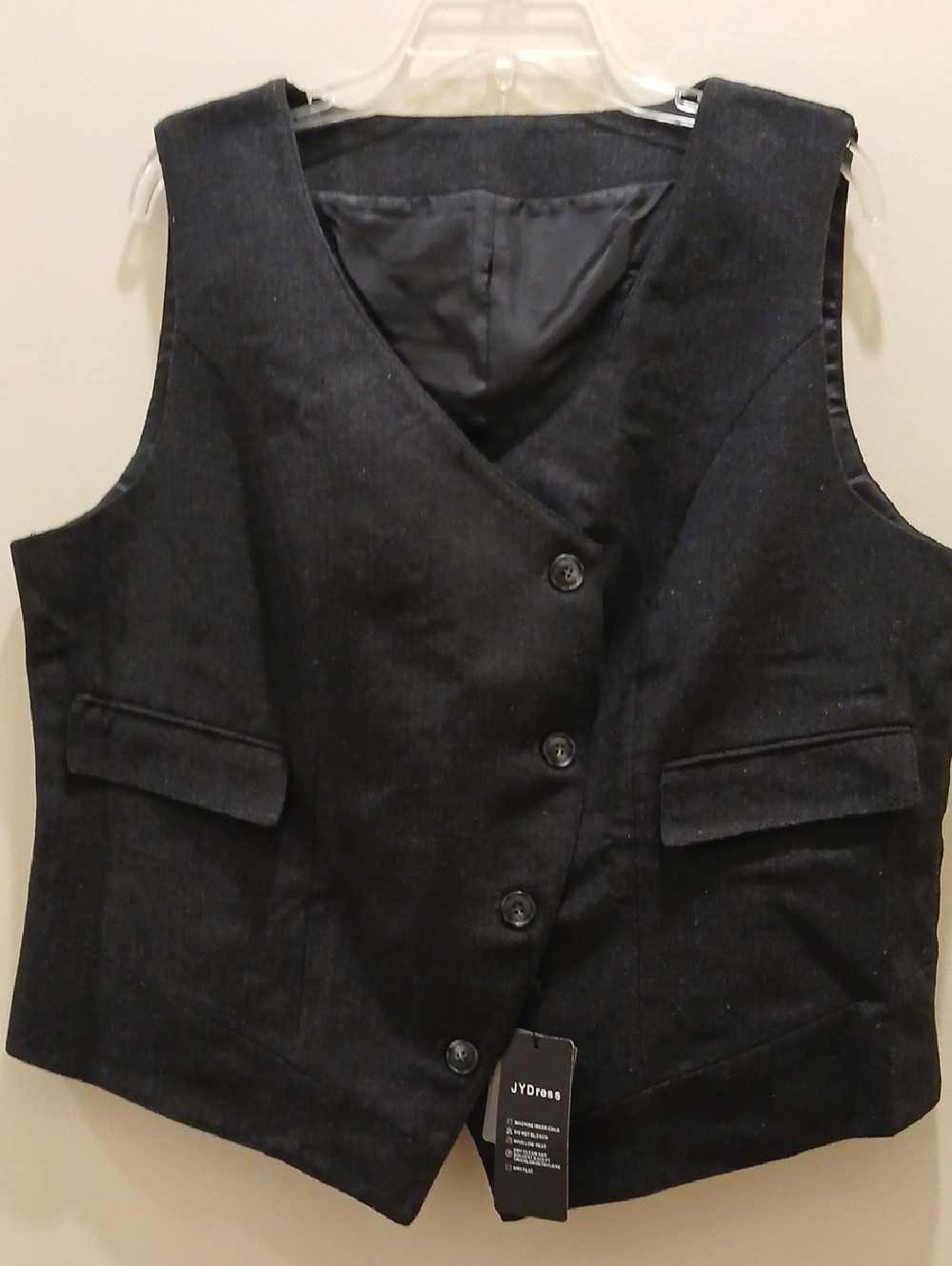 JYDress Black Button Front Vest Tweed Women's